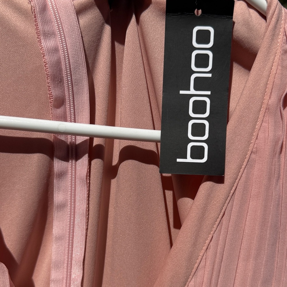 Boohoo Blush Pink Pleated Dress